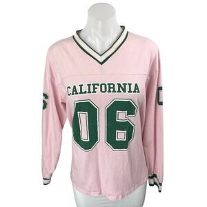 Edikted Women's Pink California V-Neck Long Sleeve Oversize Baseball T-Shirt M